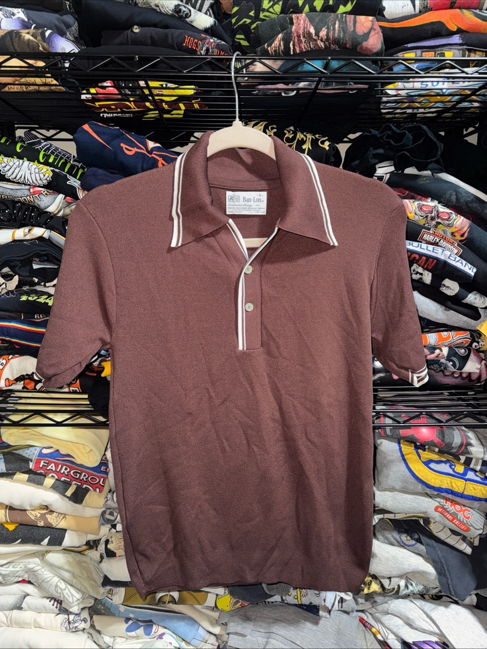 Vintage 60s Kmart Ban-Lon Nylon Brown Polo Size Small